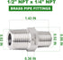 TAISHER 5PCS 304 Stainless Steel Hex Nipple, Reducer Pipe Fitting 1/2-Inch Male x 1/4-Inch Male