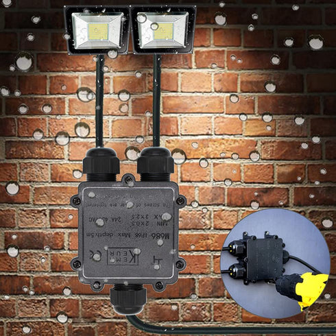 IP68 Waterproof Junction Box, 3-Way Outdoor Cable Connectors with 3 Cable M25 Gland Wire Connector, Black