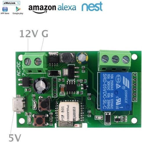 1 Channel WiFi Momentary Inching Relay Self-Lock Switch Module,DIY WiFi Garage Door Opener, Work with Alexa Google Home Nest IFTTT by MHCOZY