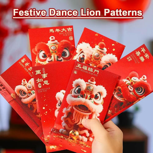 BAIWOVIS 6 Pack Packets, 2) Chinese New Year Red Envelopes, Traditional Lunar New Year of Horse Money Lucky Money