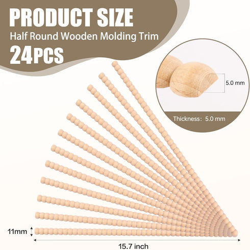 Hamminy 15.7 Inch 3D (11mm, 24 Beaded Wood Trim Molding Decorative Half Wooden Bobbin Trim Unfinished Decorative