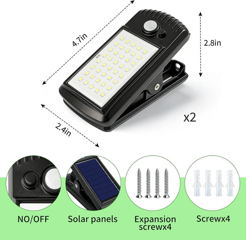 2 Pack 40 3 65 YJFWAL Solar Lights Outdoor LED Modes Clip on Lights Outdoor Solar Security Light Solar Motion Sensor