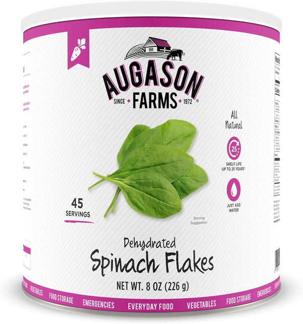 Dehydrated Spinach Flakes Emergency Food Supply, 45 Servings, 25 Year Shelf Life,