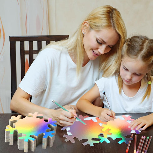 PerKoop 100 Pcs 6 Inch Large Double-sided Snowflakes Cutouts, Holographic Paper for Winter Classroom Decor Supplies