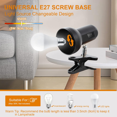 RONG&LAN LED Metal Clip On Light, 360 Adjustable Clamp Reading Light for Desk, Eye-Friendly Book Night Light for Dorm
