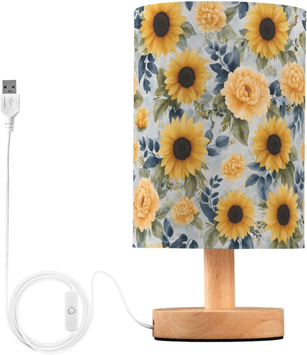 ALAZA Bedside Table Lamp for Bedroom Sunflower Peony Floral Nightstand LED Light
