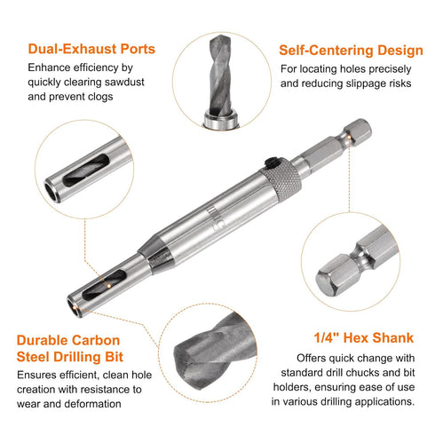 Self Centering Drill Bit Set 5mm, 1/4" Hex Shank Drilling Bits for Wood Working Cabinet Door Hinge Hole Punch Tool
