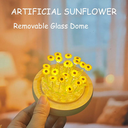 Sewinde Unique Sunflower Mothers Day Gifts for Mom, Sunflowers Night Light Small Glass Flower Lamp with Wooden Base