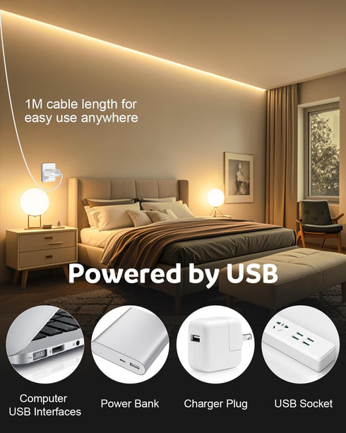 5V 10FT/3M 960LEDs 3000K Closet Aclorol USB COB LED Strip Light Warm White Flexible Tape Lights with Self-Adhesive