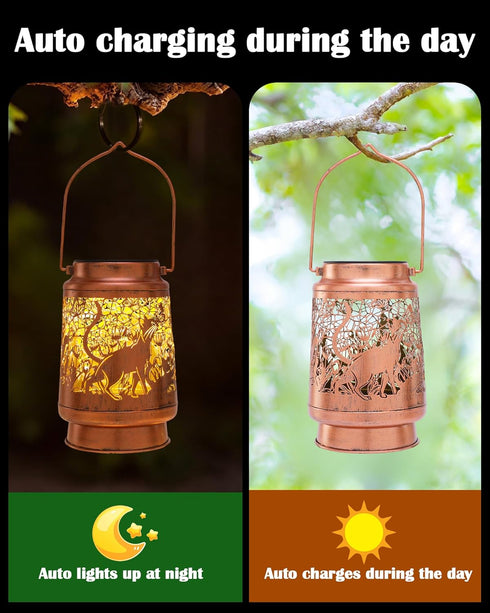 Cat Gifts for Women - Waterproof Outdoor Solar Lanterns Decorative Metal Lights Yard Garden Patio Lawn Balcony Hanging