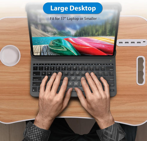 4 Portable Bed Desk, Foldable Laptop Desk with USB Charge Port/Cup Holder/Tablet Slot/Storage Drawer, Folding Lap Table