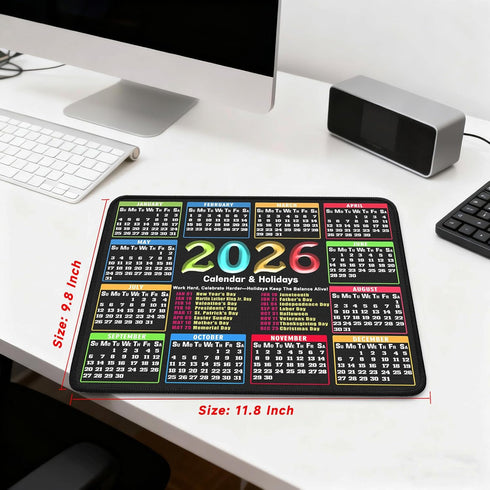Livtoch 2026 11.8"x9.8" Calendar Mouse Pad - Small Desk Mat Portable Computer Mousepad for Office & Home, Waterproof