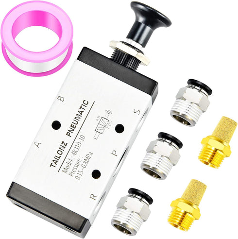 TAILONZ PNEUMATIC 3/8"NPT 5 Way 2 Position Air Hand Lever Operated Valve, Manual Control Push-Pull