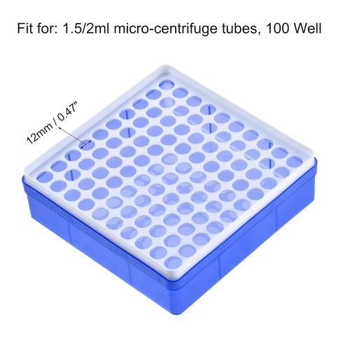 uxcell Centrifuge Tube Freezer Storage Box, 100-Well Polypropylene Holder Light Blue for 1.5/2ml Tubes