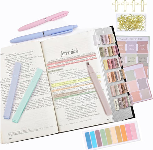 Bible Journaling Kit, Bible Study Supplies, Highlighters and Pens No Bleed, Laminated Bible Tabs, Sticky Notes