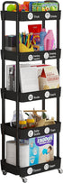 5-Tier Laiensia Multifunction Utility Rolling Cart, Plastic & Metal Storage Organizer, Black, Lockable Wheels, Modern
