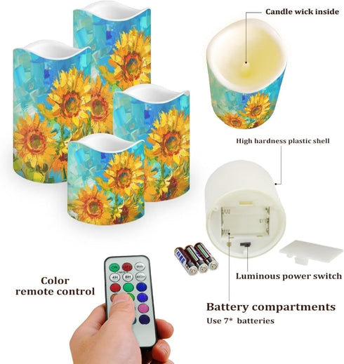 Sunflower Flameless Candles with Remote Color Changing Battery Operated Pillar Candles with Flickering Flame Electric
