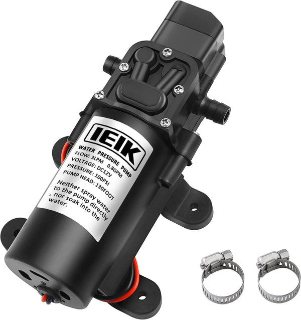 12 Volt Diaphragm Pump, 3LPM 0.8 GPM 100PSI Self Priming Sprayer for RV, Marine, Lawn Use