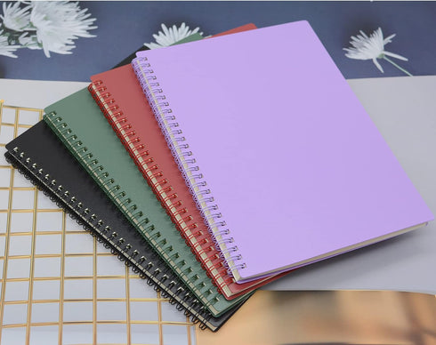 Yansanido Spiral Notebook, 4 Pcs, 10 Inch x 7.4 Inch, B5 Thick Plastic Hardcover, 7mm College Ruled, 80 Sheets, Dark