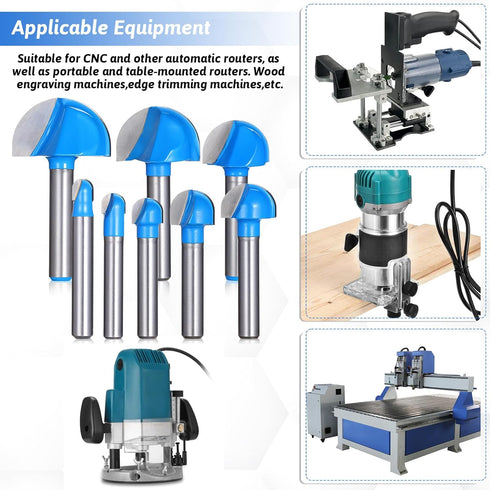 Lyksgir 8 Set 1/4 Inch Set- 1/4" 5/16" 3/8" 1/2" 5/8" 3/4" 7/8" 1" Pcs Cove Box Router Bit Shank, Solid Carbide Double