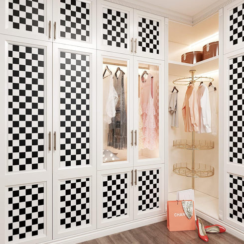 YENHOME Removable Checkered Wallpaper Small Checkered Peel and Stick Wallpaper Neutral Black and White Checker Contact Paper Waterproof Wallpaper for Bathroom Countertops Walls Thick Matte 17.7"X80" by YENHOME