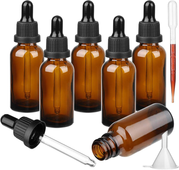Amber Glass Dropper Bottle with Pipette, 6 X 10ml Refillable Glass Eye Dropper Bottles for Essential Oil