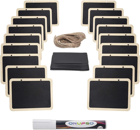 ONUPGO 16 Pack Chalkboard Tags with String, Mini Erasable Hanging Chalkboards, Wooden Signs, Price Tags