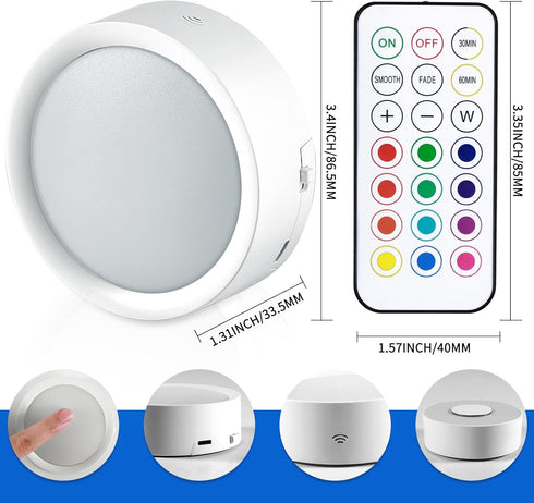 LUMENBAO 3 Pack 13 Dimmable Magnetic LED Under Cabinet Lights, Rechargeable LED Puck Push Light with Wireless Remote