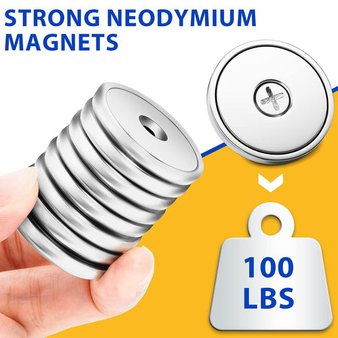 8 Pack 100 LBS Countersunk 1.26''D 0.2" VNDUEEY Neodymium Magnet Cup, Rare Earth Magnets with Hole Industrial Strength
