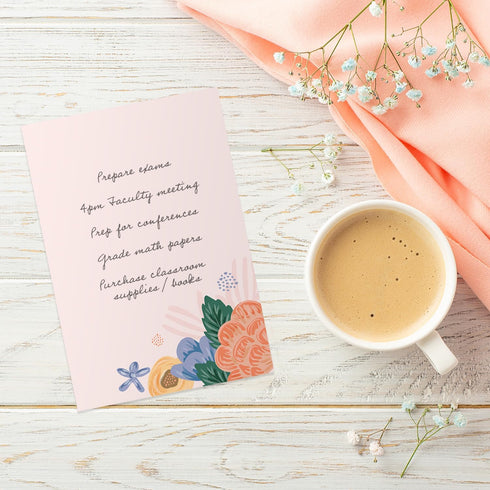Simple Floral Sticky Note Pad Set of 5 Assortment / 4" x 6" Botanical Pads / 50 Sheets Per Pad / Made in USA