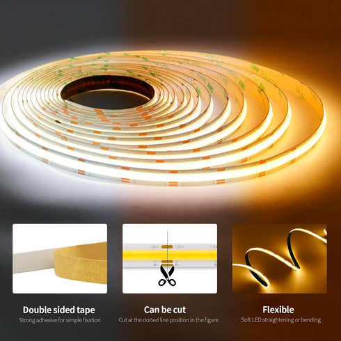 Yeqeeshine 16.4ft 12V 2700K- 6500K COB LED Strip Lights, DC Tunable White COB LED Strip Light Work with Alexa Google