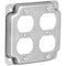 AP-12098 4" Square Double Duplex Electrical Box Cover, 1/2" Raised, Galvanized Steel, Crushed Corners, 2-Gang