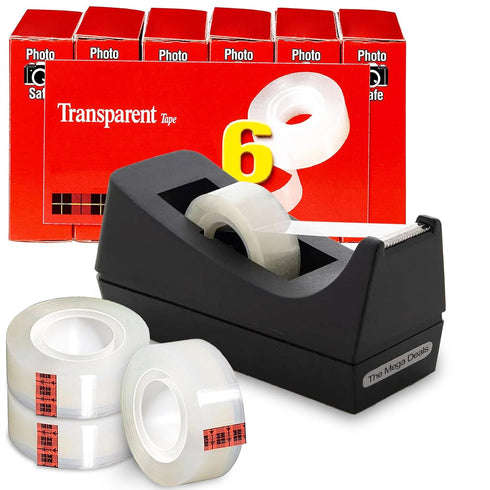 Transparent Tape, Clear Tape, 6 Rolls Tape Refills, 3/4 inch x 1000 inch for Dispenser + Desk Tape Dispenser
