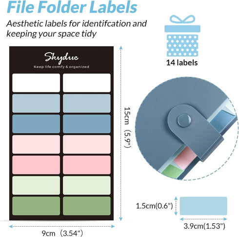 SKYDUE Expanding File Organizer, 8 Pockets, Accordion File Folders with Labels, Portable Document Organizer, Blue