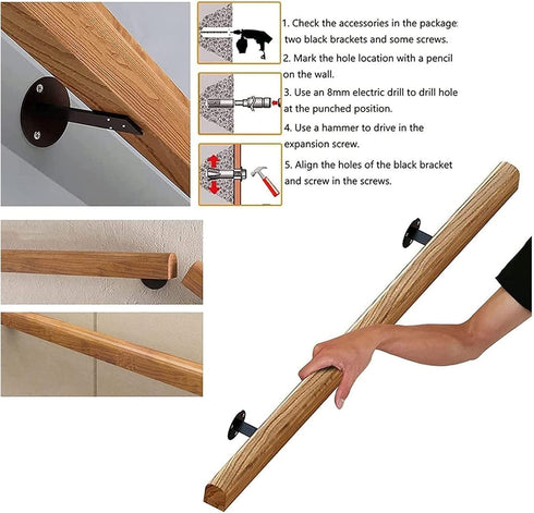 PAUANI 1ft-20ft 1ft/30c Wall Mount Stair Railing Handrail - Wooden Stair Handrail, Indoor Safety Anti-slip Support Rod