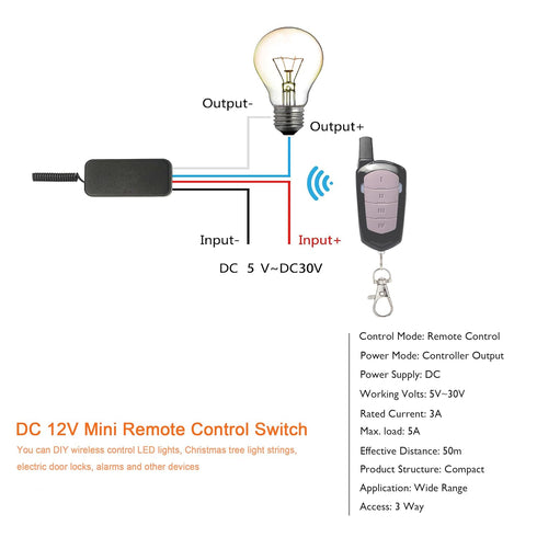 12V 3A 164FT Waterproof Remote Switch | Wireless Relay | Garage Door/Rolling Shutter Controller
