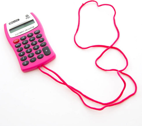 BAZIC Pocket Size Calculator 8-Digit w/Neck String, LCD Display, Small Standard Function Electronics Calculators, Assorted Color, 6-Pack