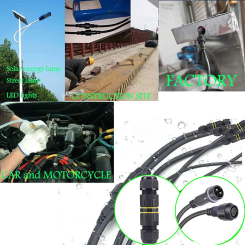 Outdoor Waterproof Connector, IP68 M16 2Way 3Core Electrical Cable Connector for 3.5-7mm Wire Range (3PCS)