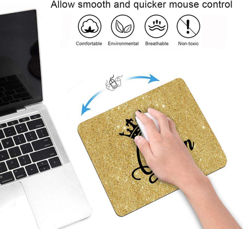 Mouse Pad - Gold Glitter Quotes Crown Queen, Non-Slip Rubber Base Rectangle Mouse Pads for Laptop & Computer