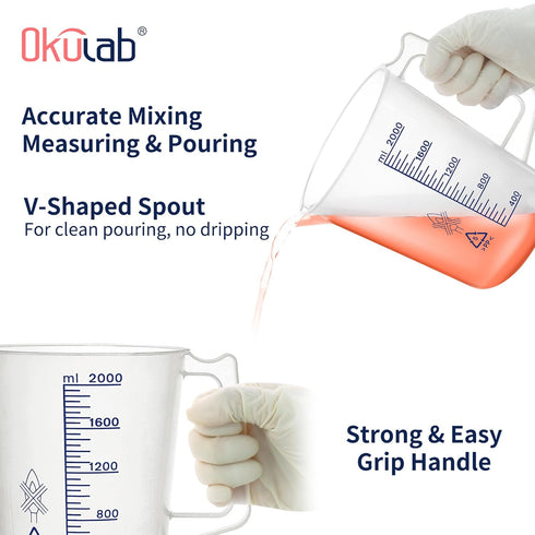 1 PC Plastic Beaker Set, 2000ml (33.8oz) Black Graduated Beakers, Lab Measuring Cup with Dump Spout