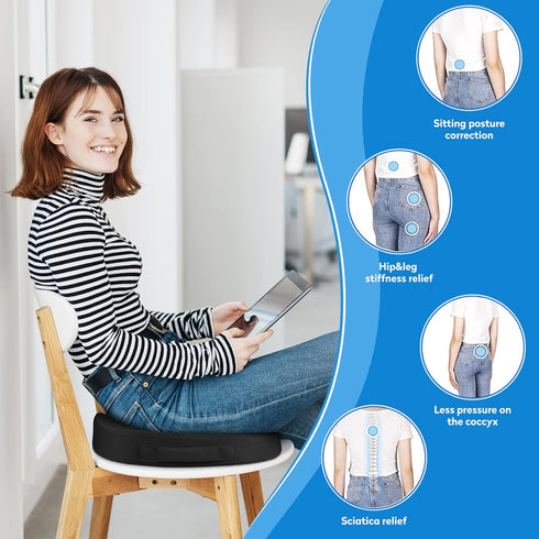Seat Cushion for Office Chair, Car Seat, Airplane, Bleacher, Non-Slip Chair Pad, Memory Foam Butt Pillow for Desk,