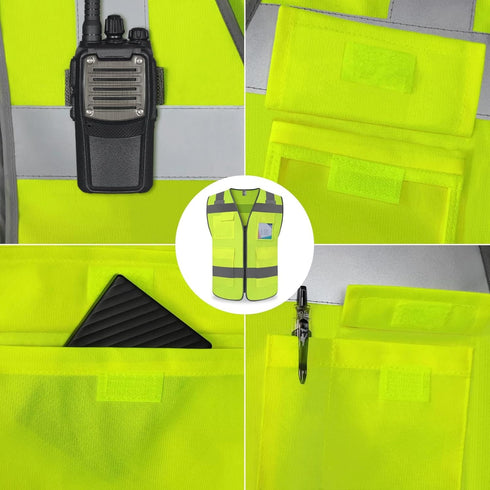 TCCFCCT Reflective Safety Vest for Men, 5 Pockets Durable High Visibility Construction Vest, ANSI/ISEA Standards,