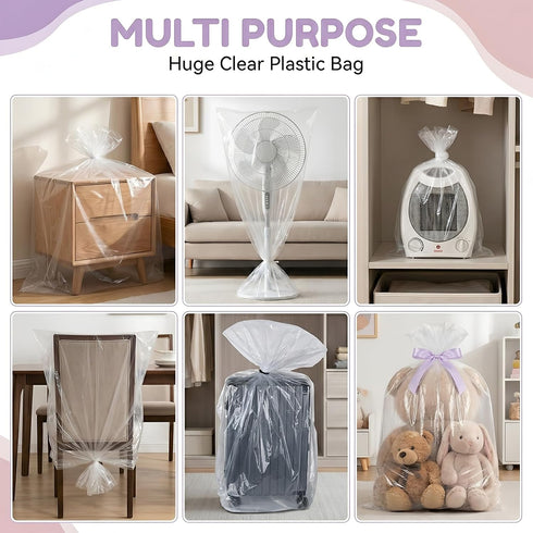 Oqqlin 10 Pack 40 60 Inch 3.9 x Extra Large Clear Plastic Bags, Mils Reusable Luggage Storage Bags Dustproof Gaint