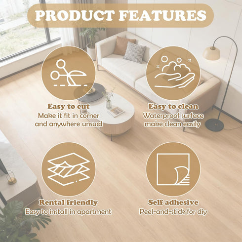 15.7 32.8 1.6 mm Peel and Stick Flooring Roll, Light Oak Wood Look Vinyl Floor Covering, in x ft, Thick Self Adhesive