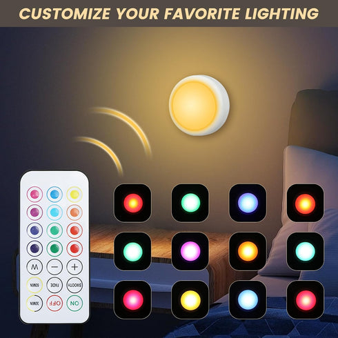 16 Dimmable (3 Pack) RGBW Color Changing Puck Lights with Wireless Remote - Colors Under Cabinet, Battery Powered LED