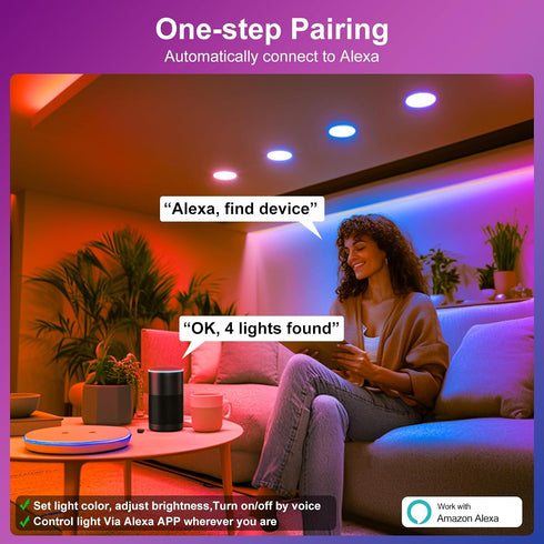 6 Inch 16W Box,1350 Scenes,Timer,23 Modes,1 Pack Smart Recessed Lighting RGBCW Color Changing LED Downlights