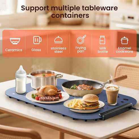24X16 Inch, 3-Level Food Warming Mat Temp Warming Pads for Food, Silicone Heating Pad for Food Warming, Portable Food
