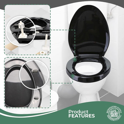 Renovators Supply Manufacturing Plastic Soft Close Toilet Seat Elongated Quiet-Close Lid, Contoured Seat, Easy