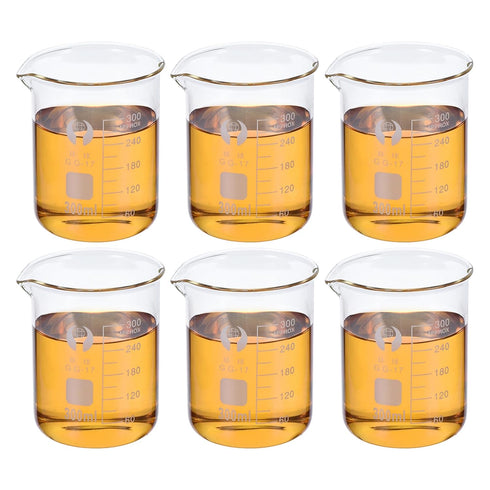 PATIKIL 300ml Low Form Glass Beaker, 6 Pack of 3.3 Borosilicate Glass Measuring Cups with Spout