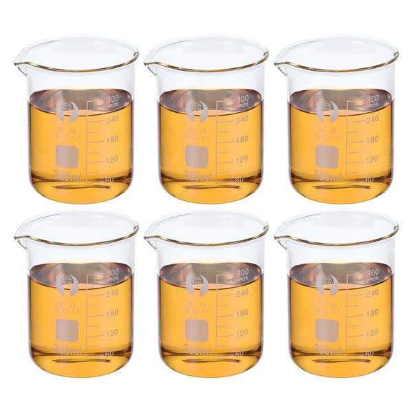 PATIKIL 300ml Low Form Glass Beaker, 6 Pack of 3.3 Borosilicate Glass Measuring Cups with Spout